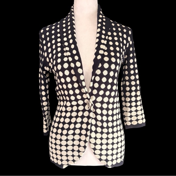 Carmen Marc Valvo Black and Cream Polka Dot Blazer - Picture 2 of 10